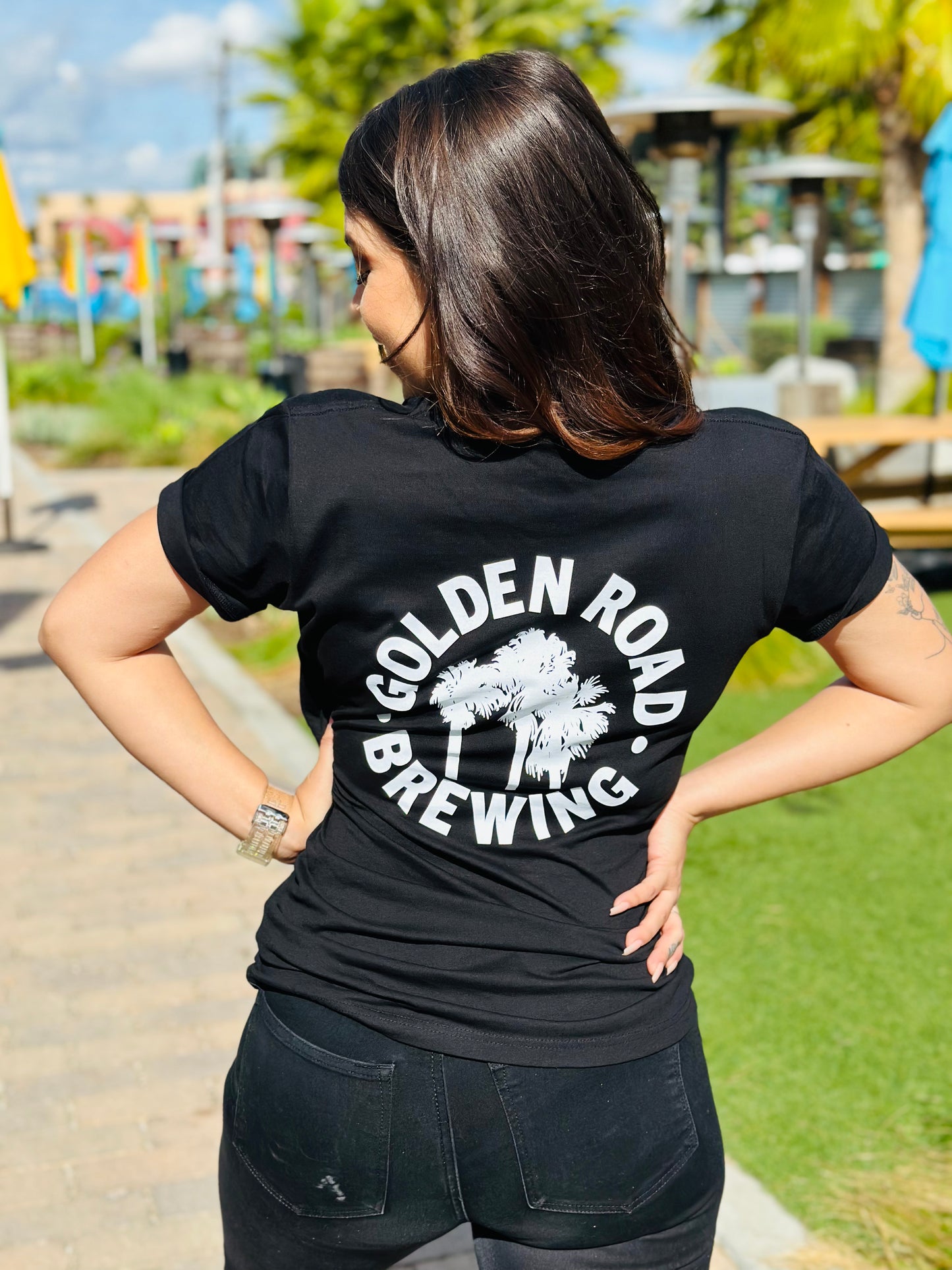 Golden Road Palm Logo Back Print Black Tee
