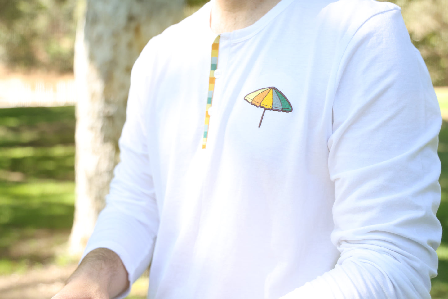 Mango Cart Signature Collection - Mens Long-Sleeve Henley (White)
